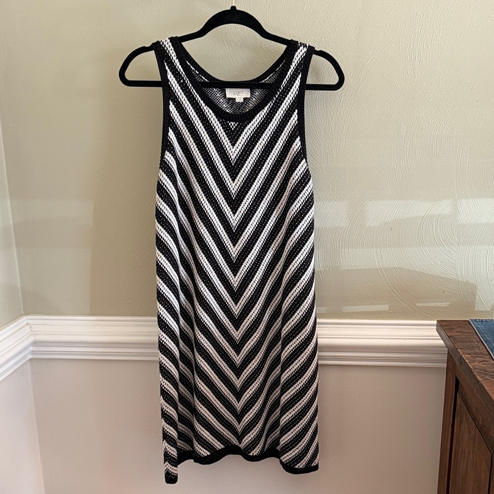 LOFT Black and White Chevron Midi Dress